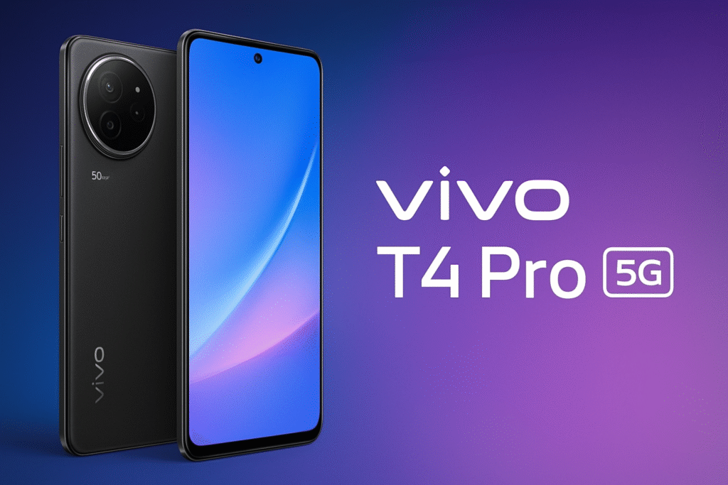 A digital advertisement image showcasing the Vivo T4 Pro 5G smartphone with a sleek modern design, large edge-to-edge display, and premium finish, highlighting its advanced features and 5G connectivity.

Voice