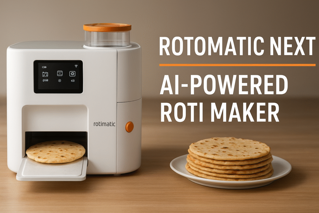 Rotimatic Next AI-powered roti maker with modern design, automatic one-touch cooking, and smart kitchen appliance for home use